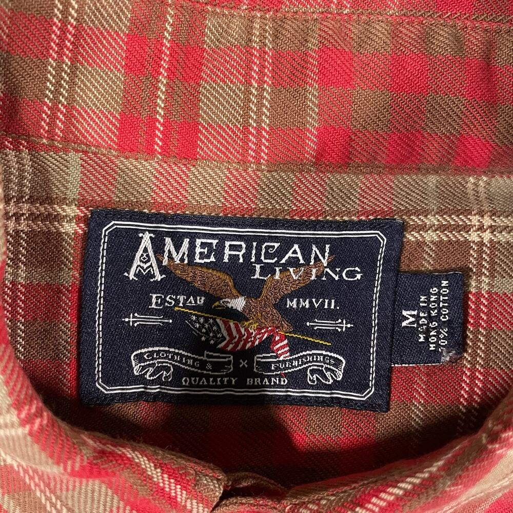 American Living Button Up Shirt Red Plaid Men’s M Cotton Elbow Patch Preppy - Picture 6 of 9